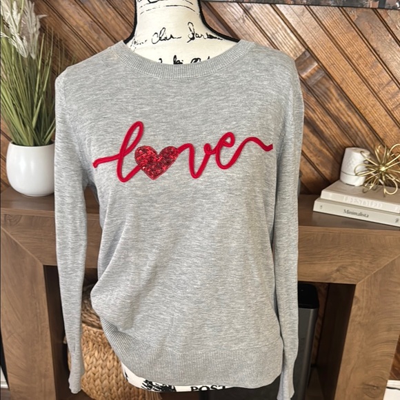 Gray Love Sweater with Red Heart Accent - Picture 1 of 4